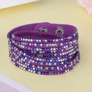 Purple Crystal Rivet Leather Wrap Bracelet
